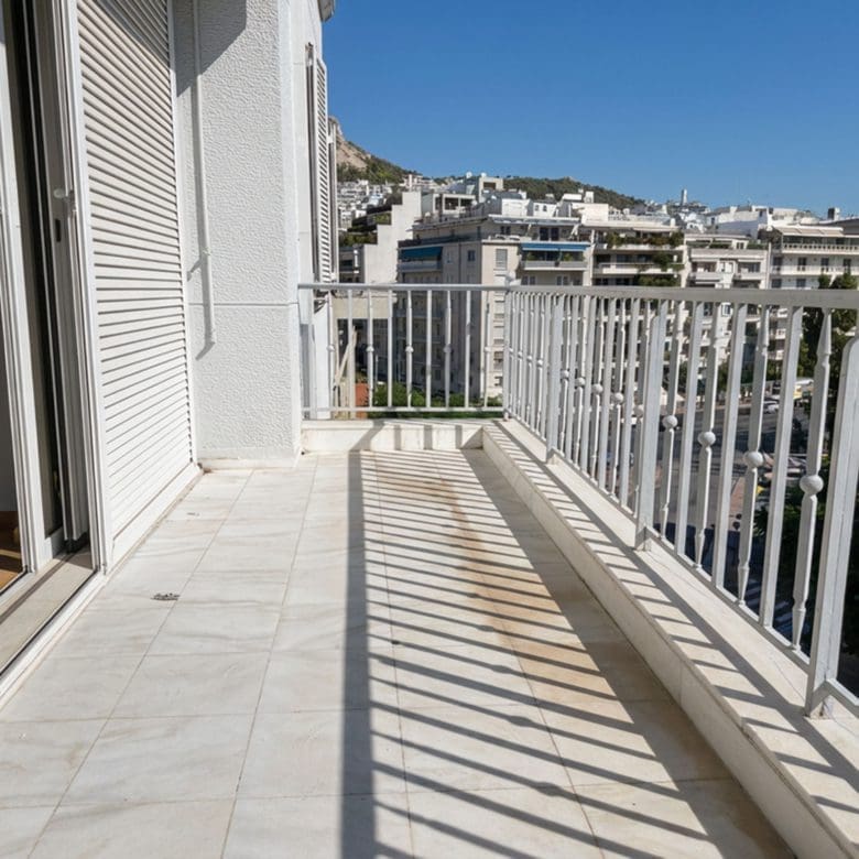 Long balcony with tiled floor, railing, and open city views, Anaktora, Kolonaki, Athens, Greece
