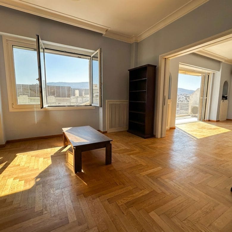 Bright room with wood flooring, window, and doorway to an adjacent room, Anaktora, Kolonaki, Athens, Greece