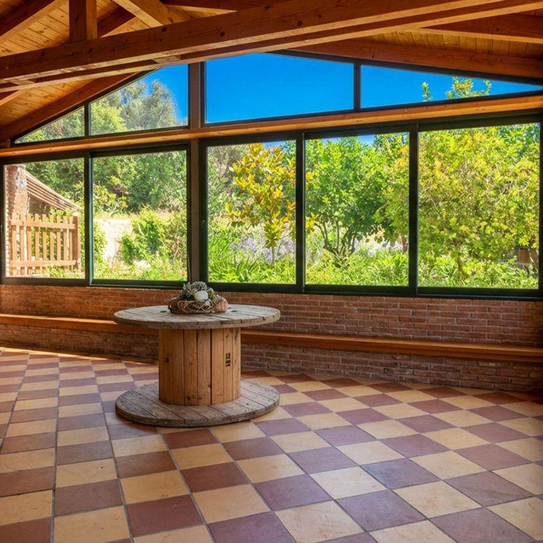 Kitchenette area with tiled backsplash and wooden cabinetry in hotel property in Limi, Evia