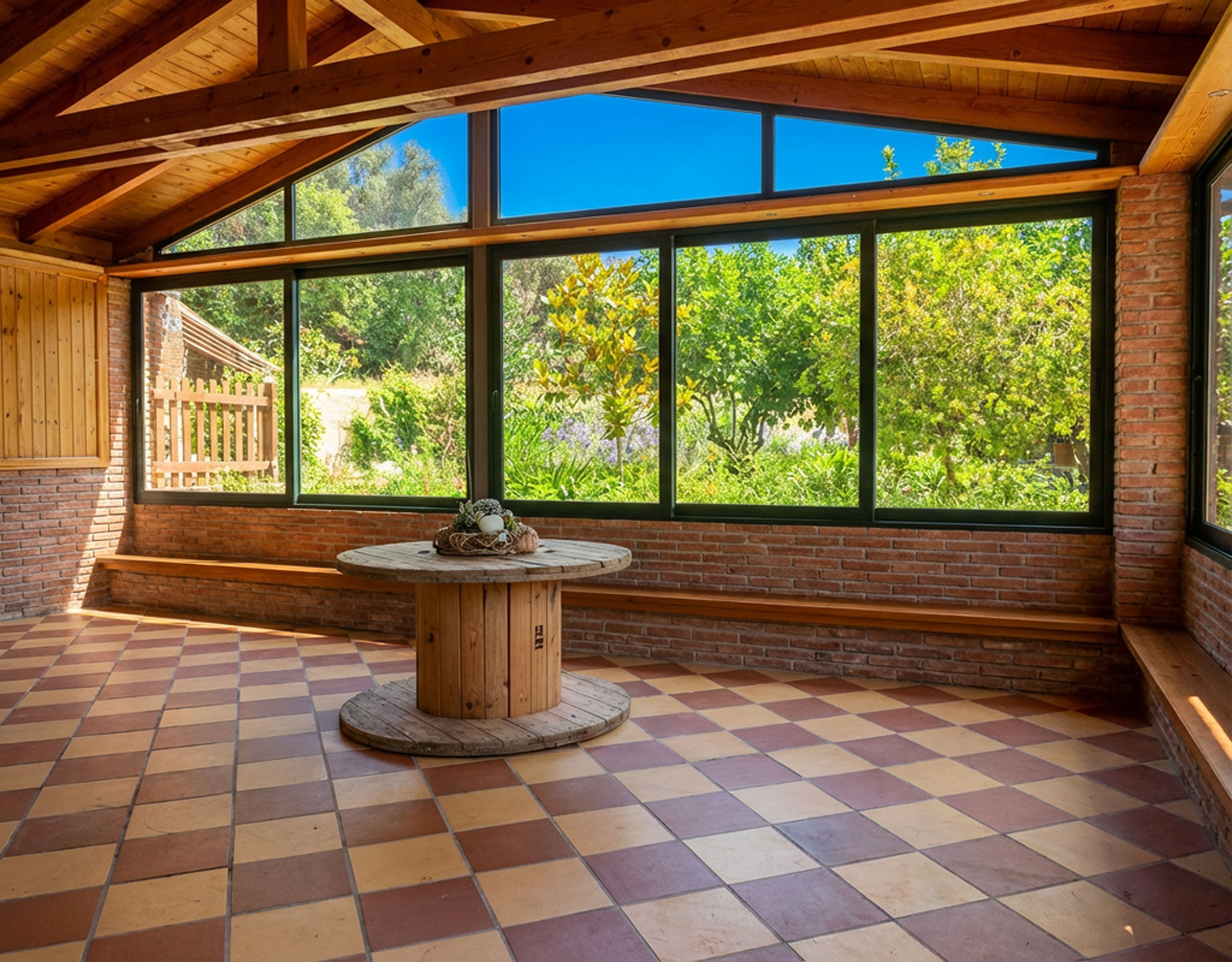 Kitchenette area with tiled backsplash and wooden cabinetry in hotel property in Limi, Evia