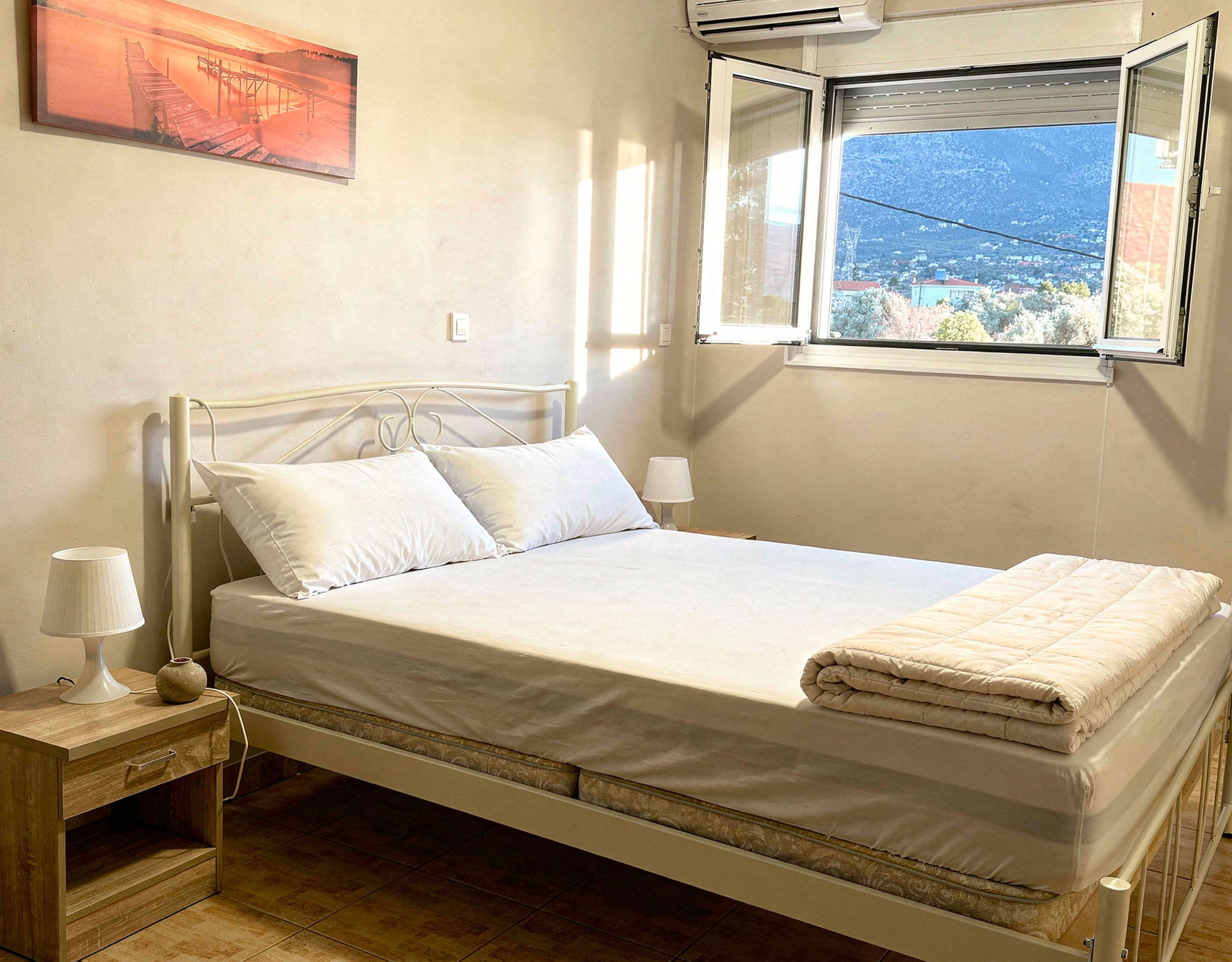 Bedroom with Sea View — Eretria, Evia Bedroom with window sea view in the Eretria maisonette, Evia