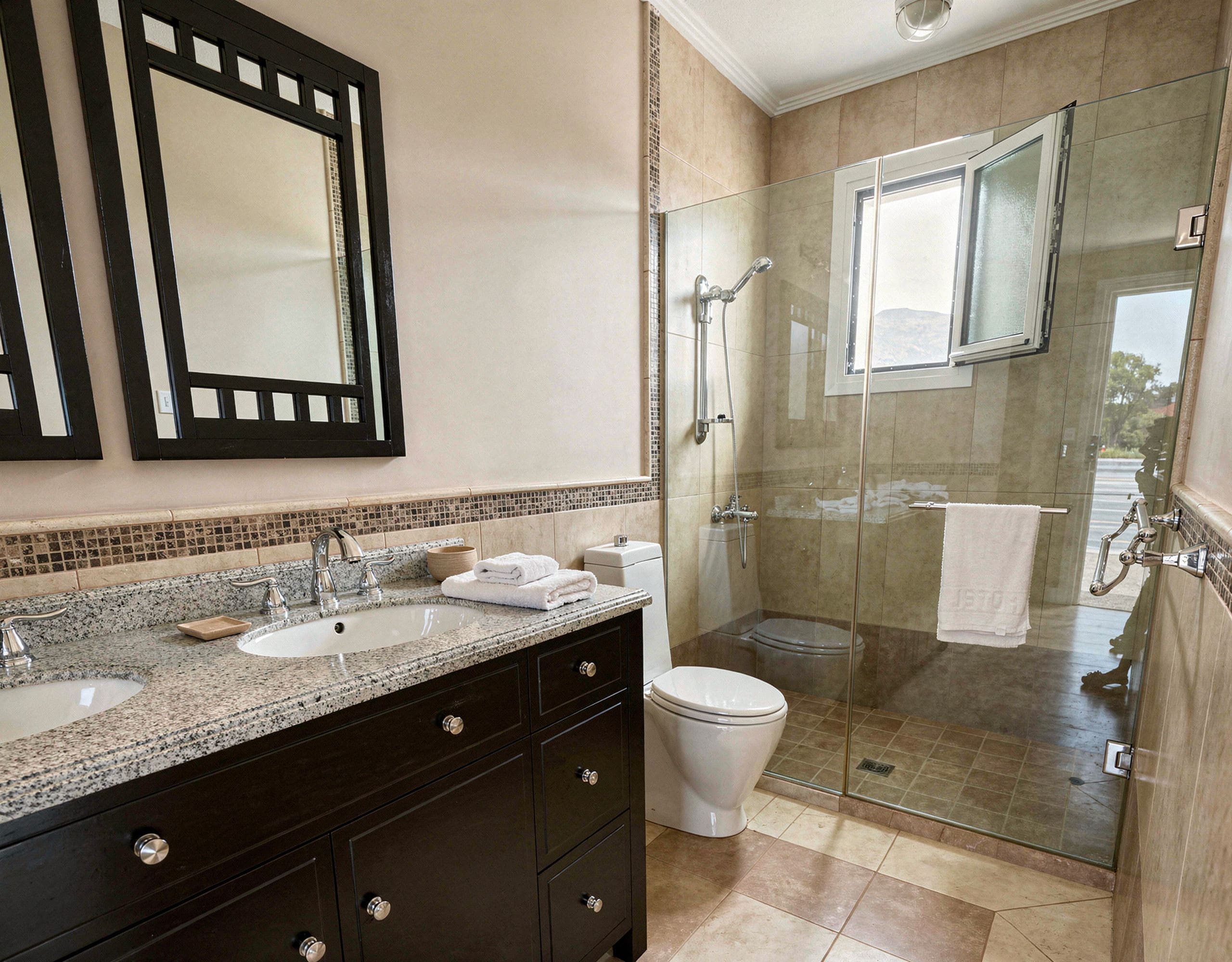 Bathroom Vanity — Eretria Maisonette Bathroom vanity and sink with mirror in the Eretria maisonette