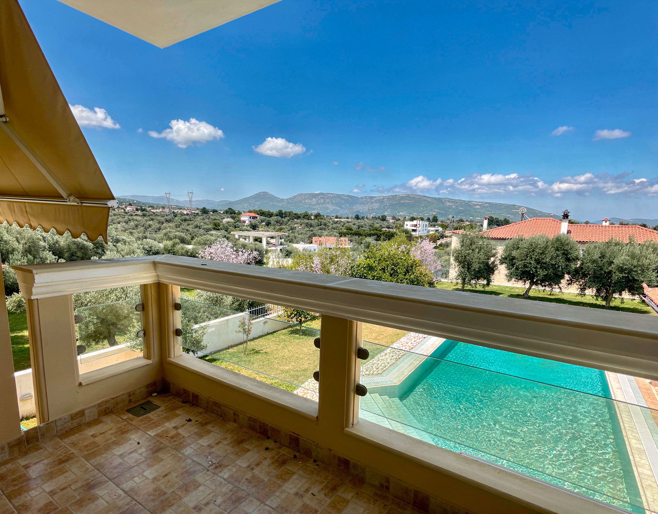 Terrace and Pool View — Eretria, Evia Terrace view over the private pool with sea views in Eretria, Evia