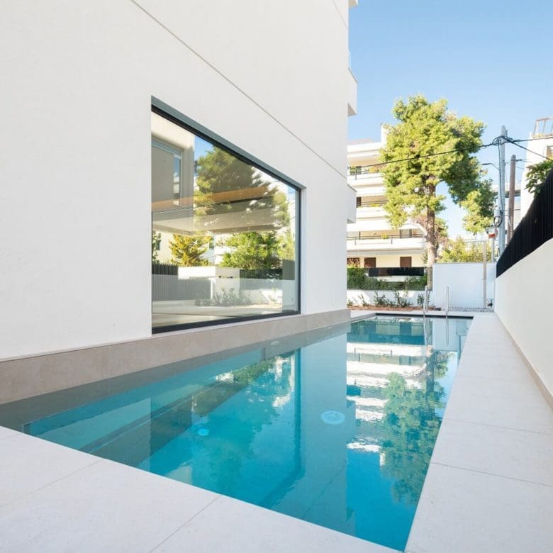 Private swimming pool corner view at Glyfada Golf Luxury Residences, Athens Riviera