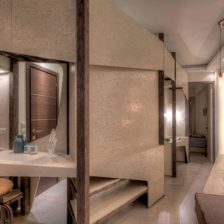 Bathroom and corridor area with vanity and warm lighting, Pasalimani (Zea Marina), Piraeus, Greece