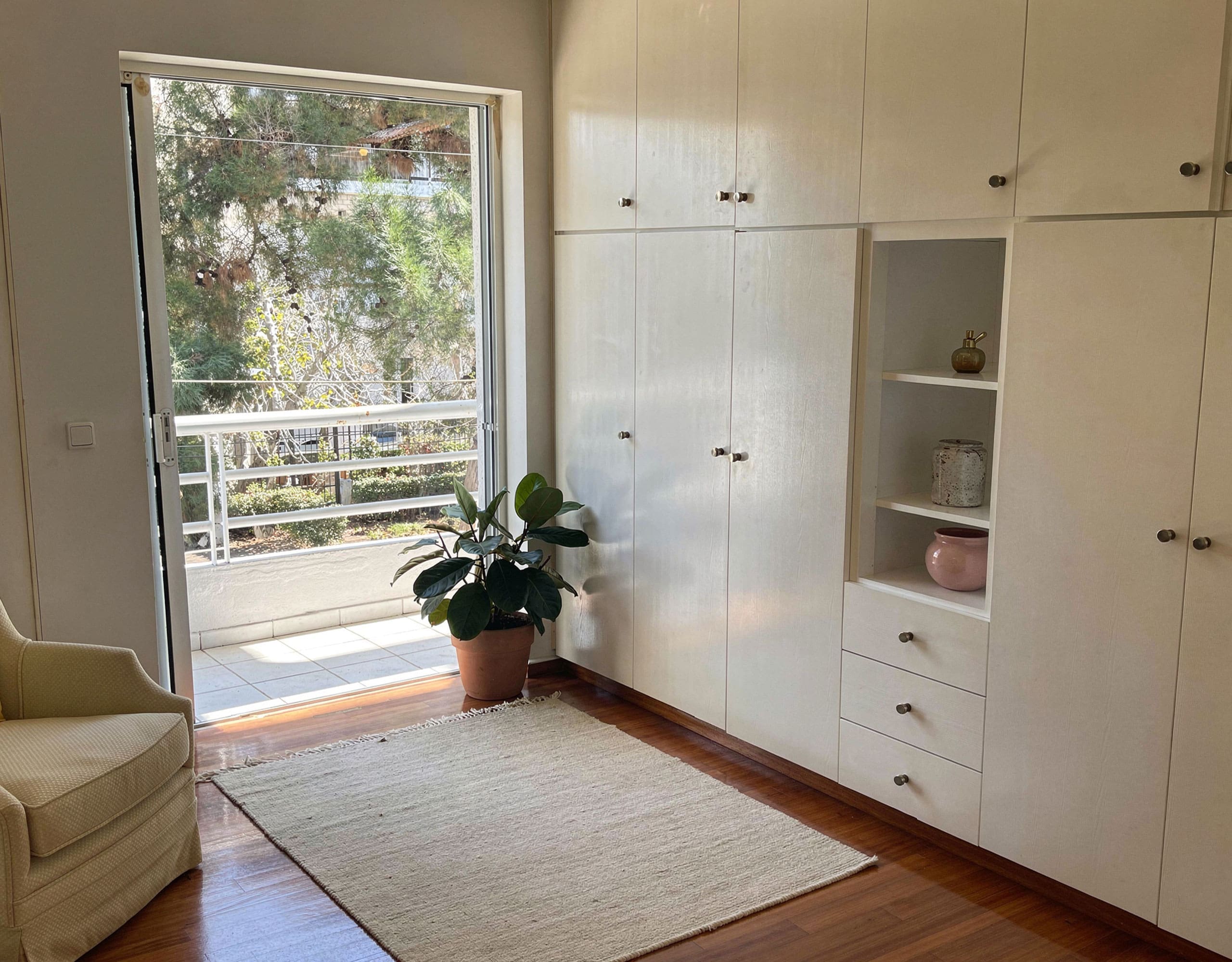 Voula Duplex 181 sqm – Room With Desk And Storage Room with balcony door, built-in storage, and desk area, Voula, Athens Riviera, Greece