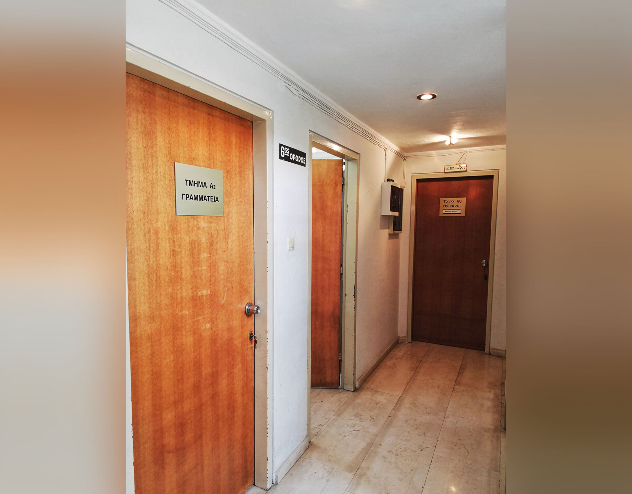 Interior corridor with doors and simple finishes, Piraeus, Greece