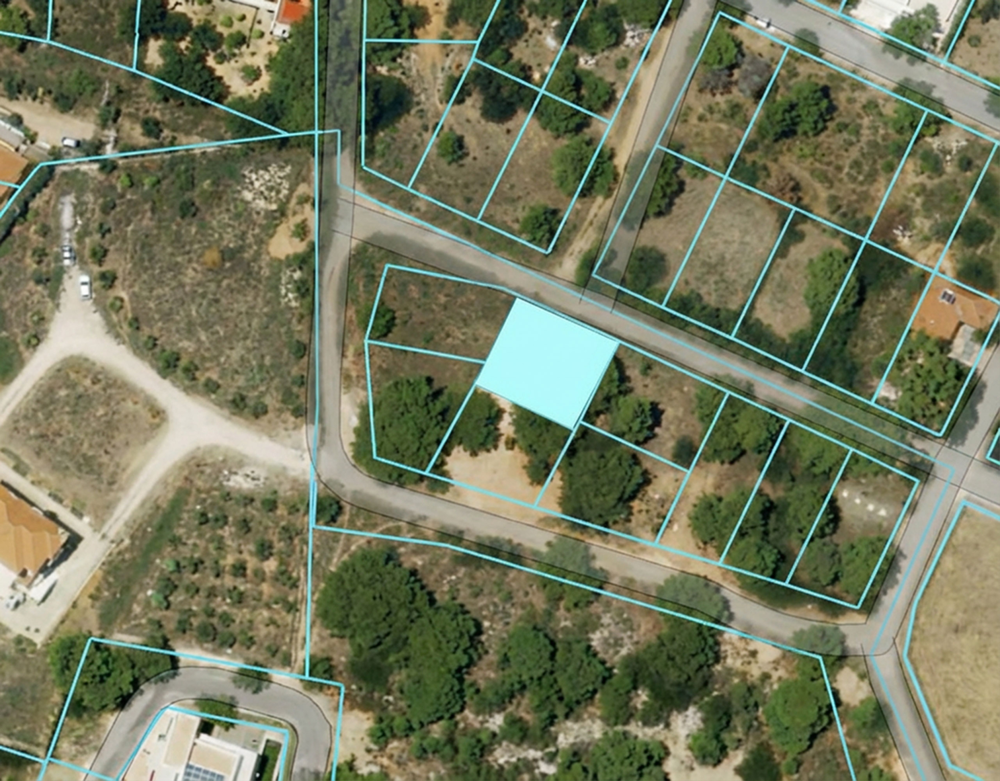 Aerial map view showing the plot location within surrounding parcels, Chalandri, Athens, Greece