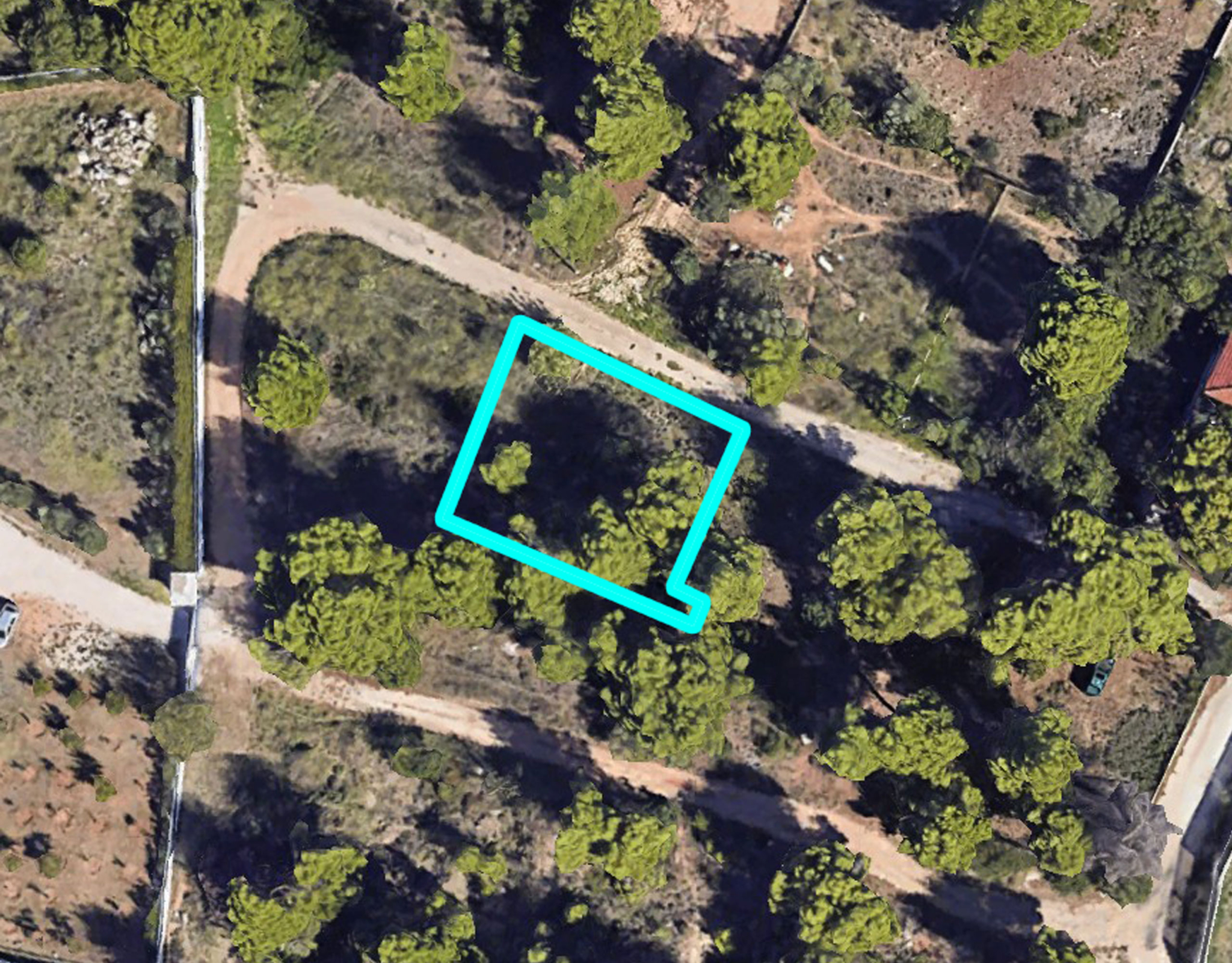 Aerial view with highlighted plot boundary within a residential area, Chalandri, Athens, Greece