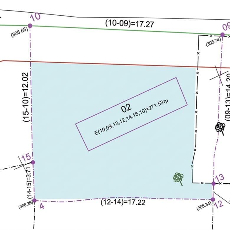 Survey plot plan diagram showing boundaries and dimensions, Chalandri, Athens, Greece