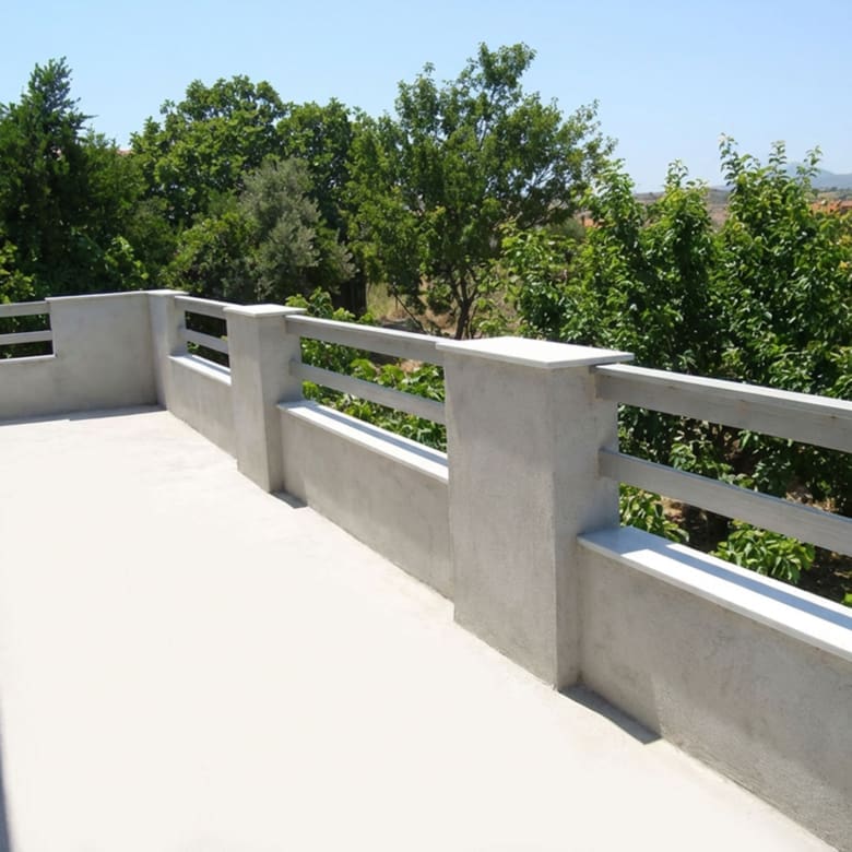 Balcony with railing and views over greenery, Dilesi, Boeotia, Greece