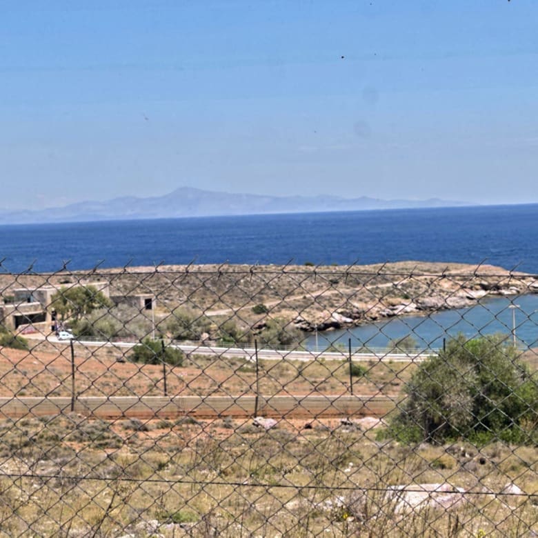 Panoramic view of the coastline and sea from the land plot, Greece