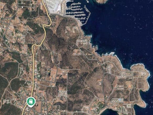 Satellite map view showing the surrounding area, coastline, and nearby marina, Athens Riviera, Greece