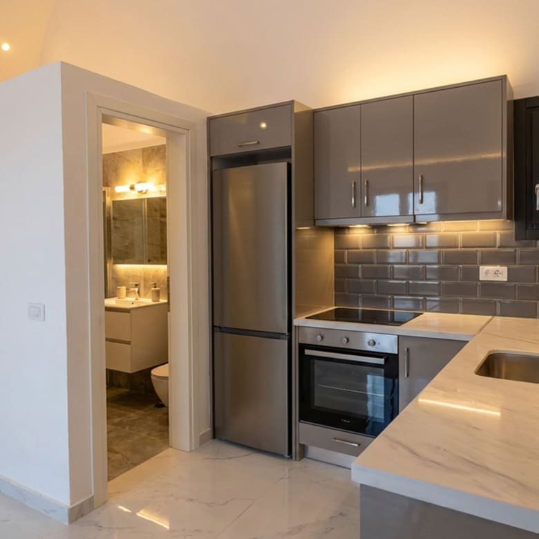 Modern kitchen interior in the Exo Gonia apartment, Santorini