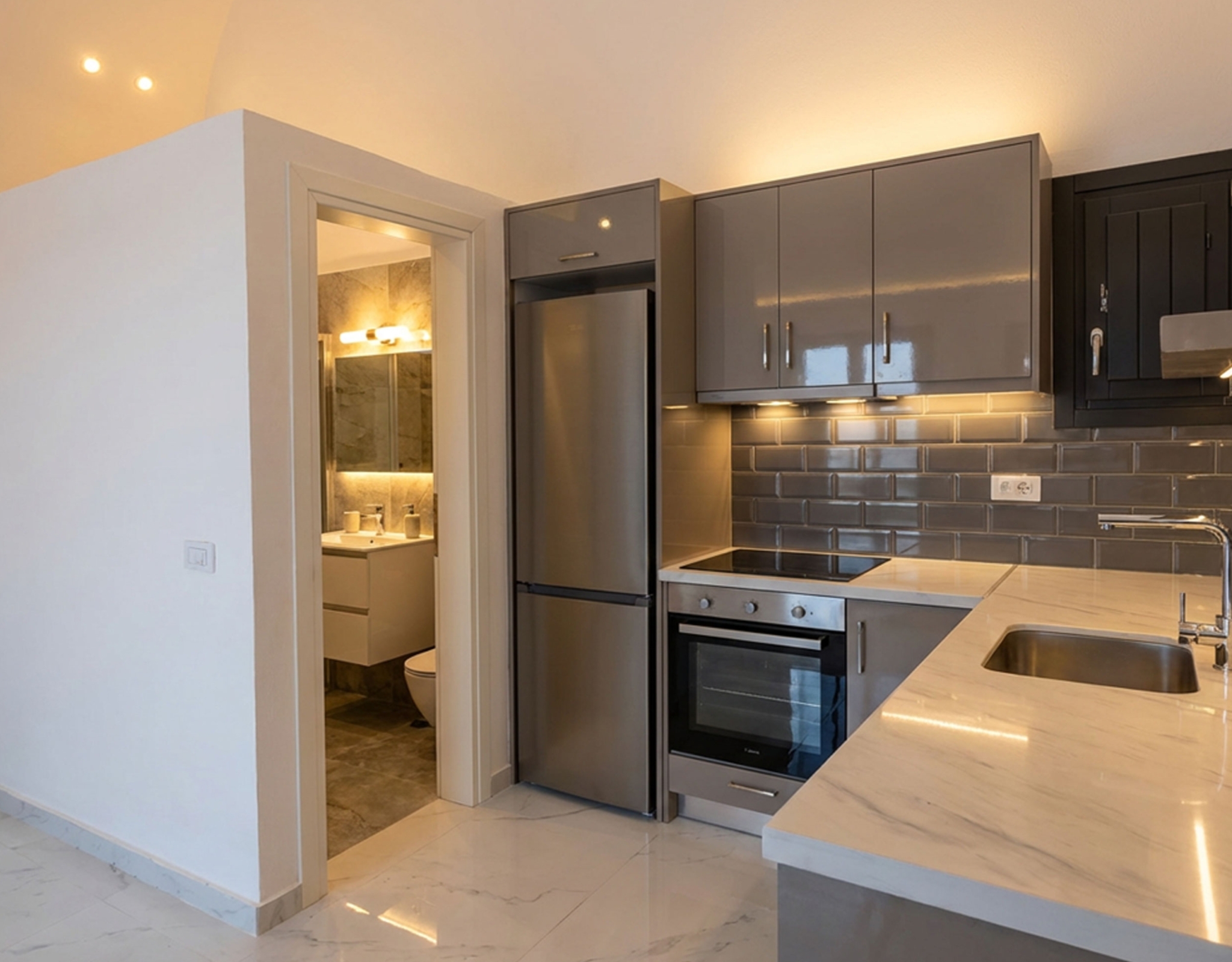 Modern kitchen interior in the Exo Gonia apartment, Santorini