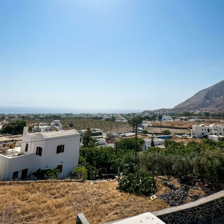 Landscape and village view near Exo Gonia, Santorini from the apartment area