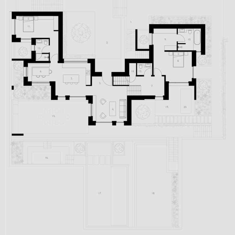Architectural floor plan layout of The Pebble House villa, Tinos, Cyclades