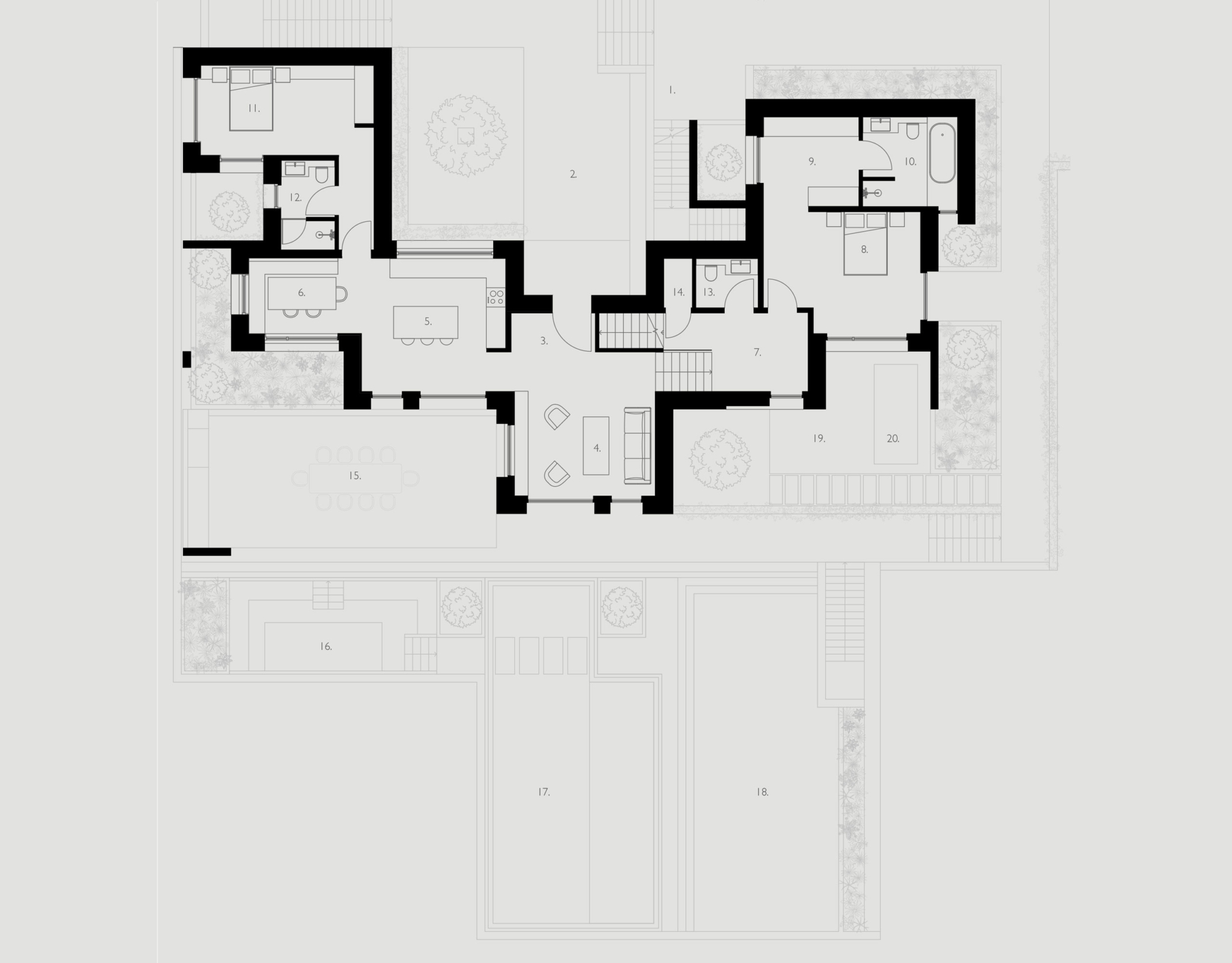 The Pebble House Tinos – Floor Plan Layout Architectural floor plan layout of The Pebble House villa, Tinos, Cyclades