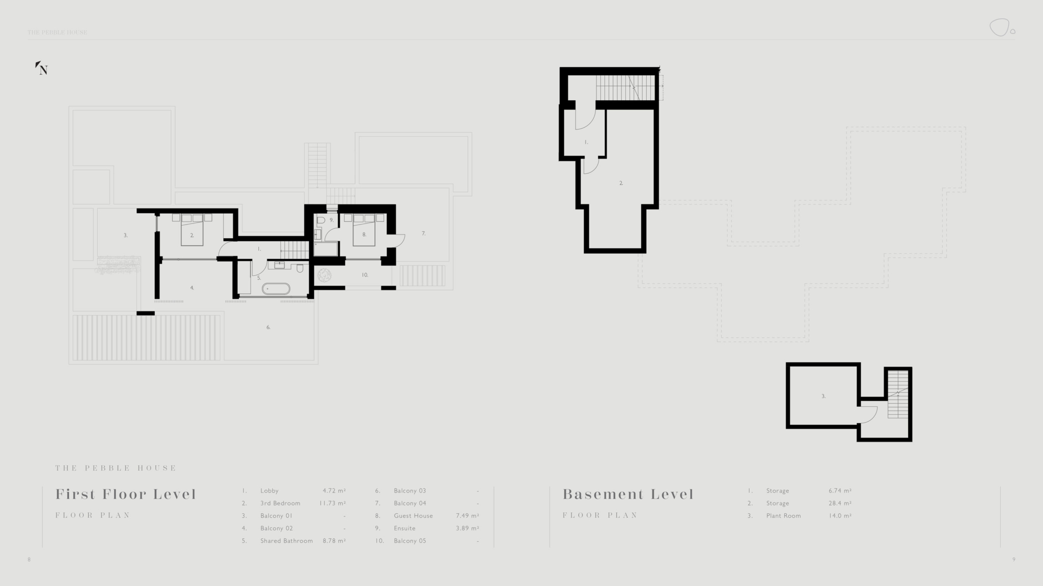 The Pebble House Tinos – First Floor & Basement Plans First floor and basement level floor plans of The Pebble House villa, Tinos, Cyclades