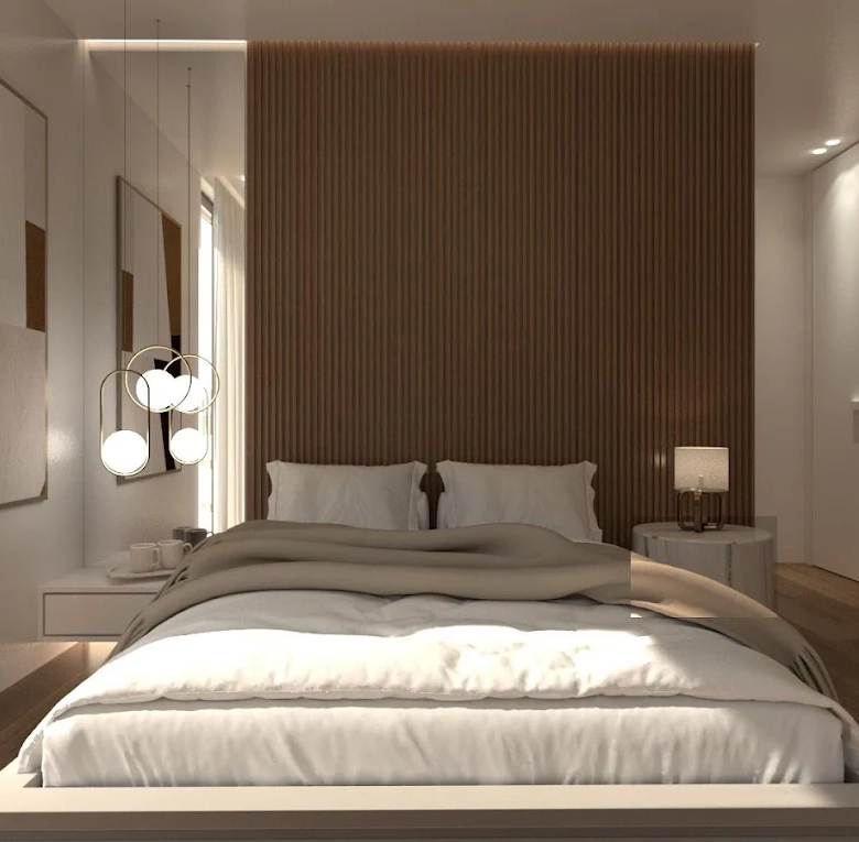 Contemporary bedroom with minimalist design at a luxury residence in Voula, Athens Riviera