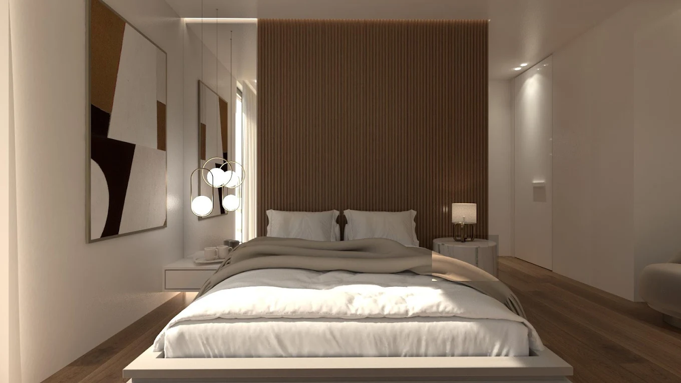 Voula Residence – Contemporary Bedroom View Contemporary bedroom with minimalist design at a luxury residence in Voula, Athens Riviera