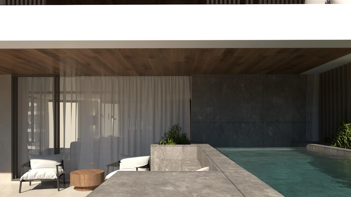 Voula Residence – Covered Outdoor Lounge Terrace Covered outdoor lounge terrace at a luxury residence in Voula, Athens Riviera