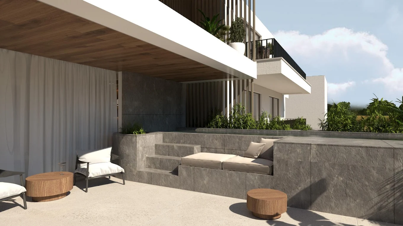 Voula Residence – Open Terrace Seating Area Open terrace seating area at a sea-view residence in Voula, Athens Riviera