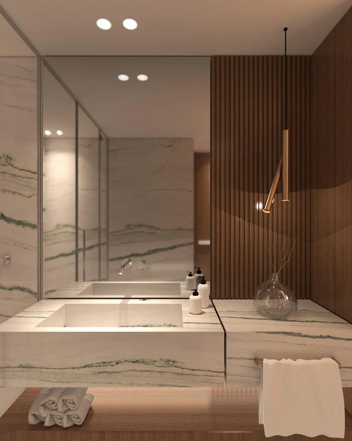 Voula Residence – Bathroom with Bathtub & Marble Finishes Luxury bathroom with bathtub and marble finishes at a residence in Voula, Athens Riviera