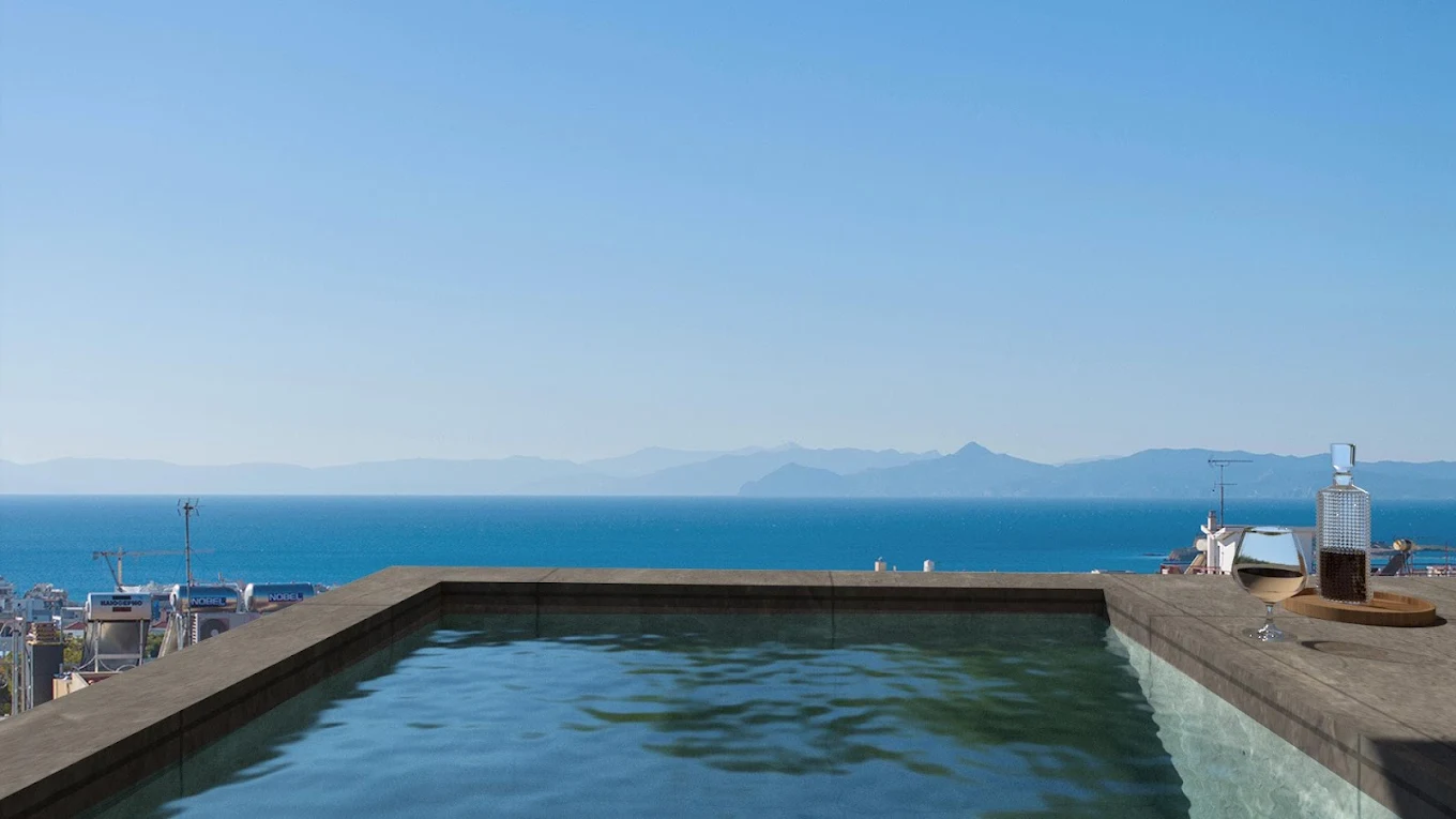 Voula Residence – Sea-View Pool Terrace Sea-view pool terrace at a luxury residence in Voula, Athens Riviera