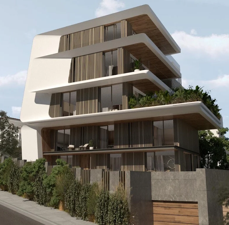 Corner exterior view of a contemporary sea-view residence in Voula, Athens Riviera