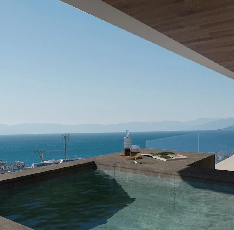 Private pool with sea view at a luxury residence in Voula, Athens Riviera