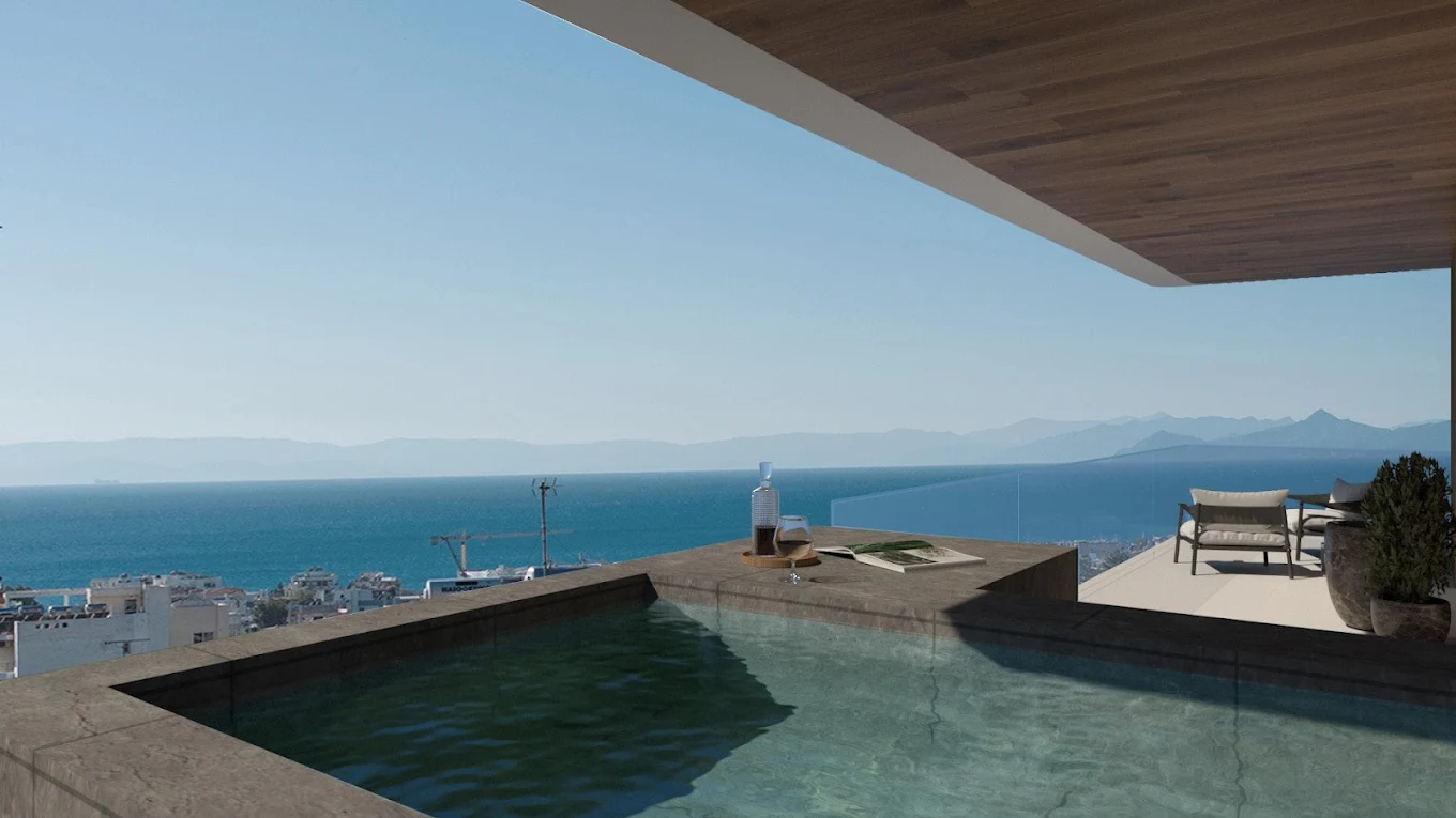 Voula Residence – Private Pool with Sea View Private pool with sea view at a luxury residence in Voula, Athens Riviera