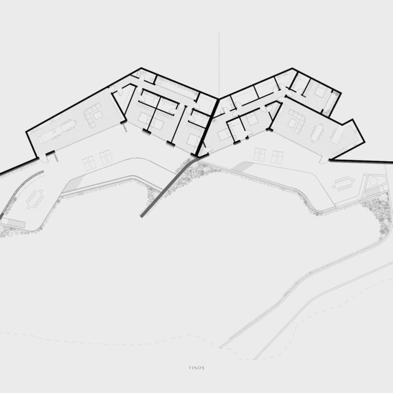 Master floor plan showing Villa A and Villa B layouts at Strokes of Tinos luxury sea-view cave villas, Tinos, Cyclades