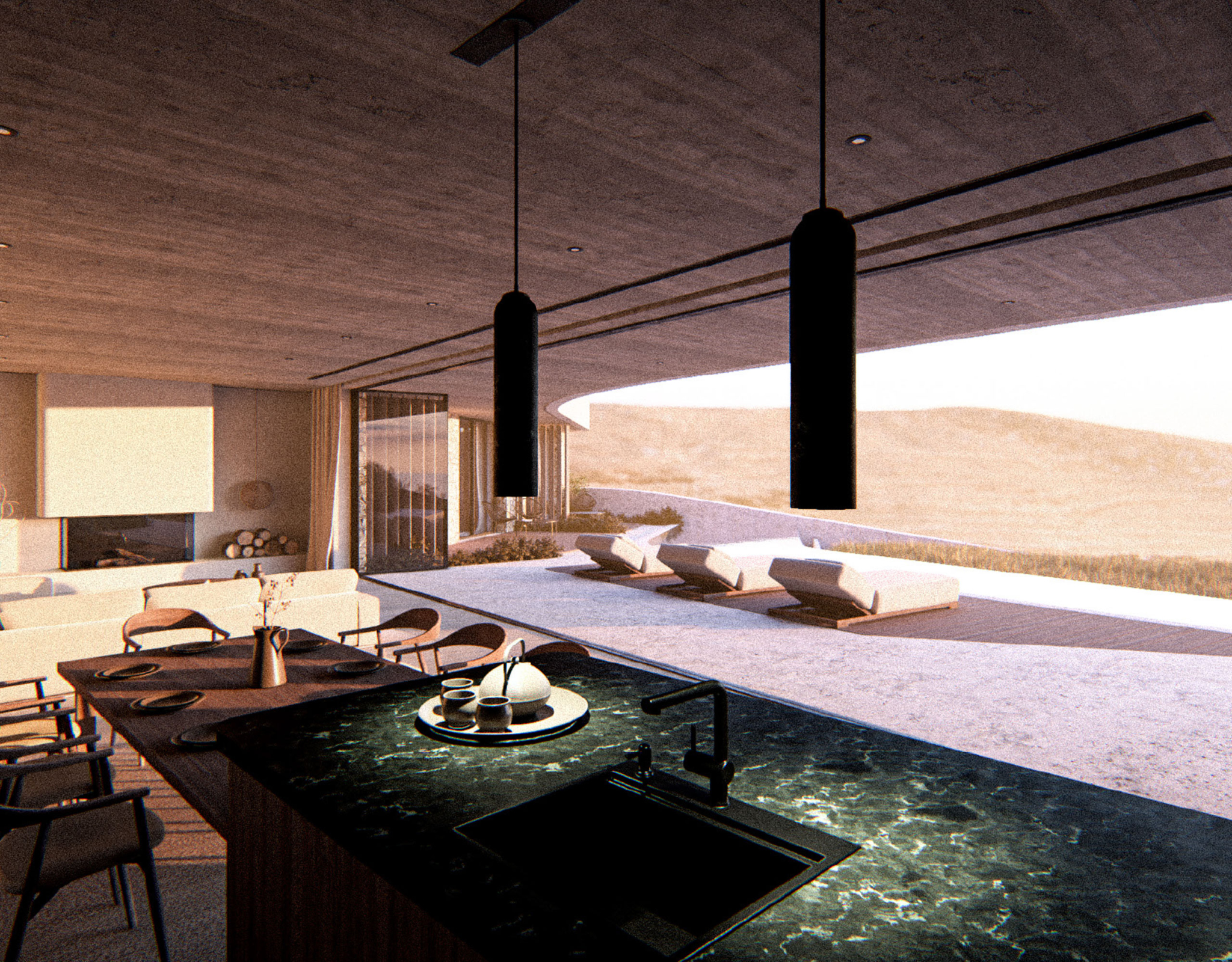 Outdoor kitchen and bar counter on a covered terrace at Strokes of Tinos, Tinos, Cyclades