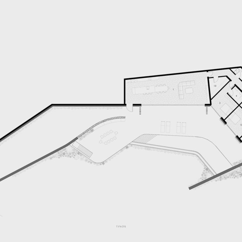 Villa A floor plan layout at Strokes of Tinos luxury sea-view cave villas, Tinos, Cyclades