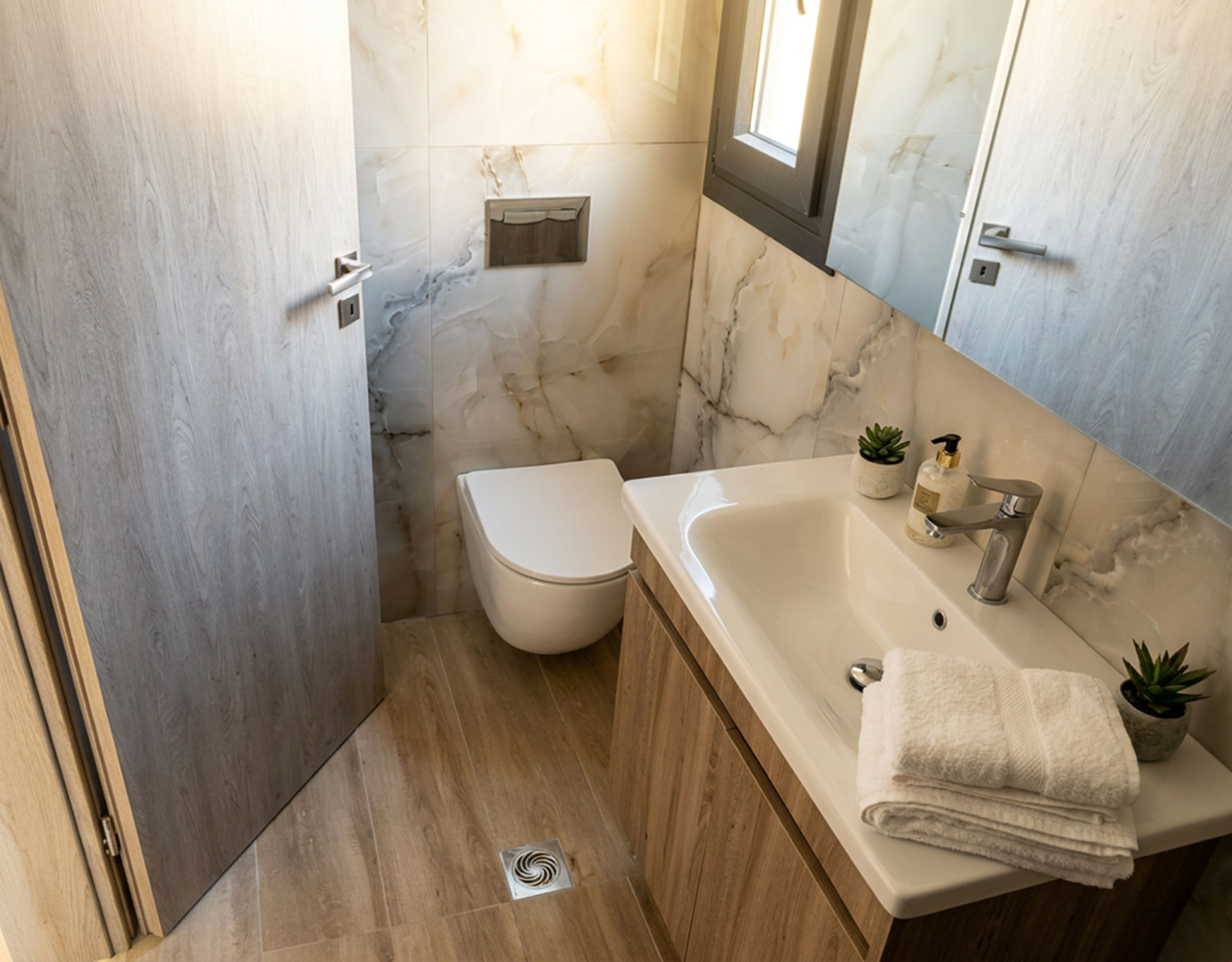 Guest WC (6th Floor) Modern guest WC on the 5th floor with shower area in a newly built duplex maisonette