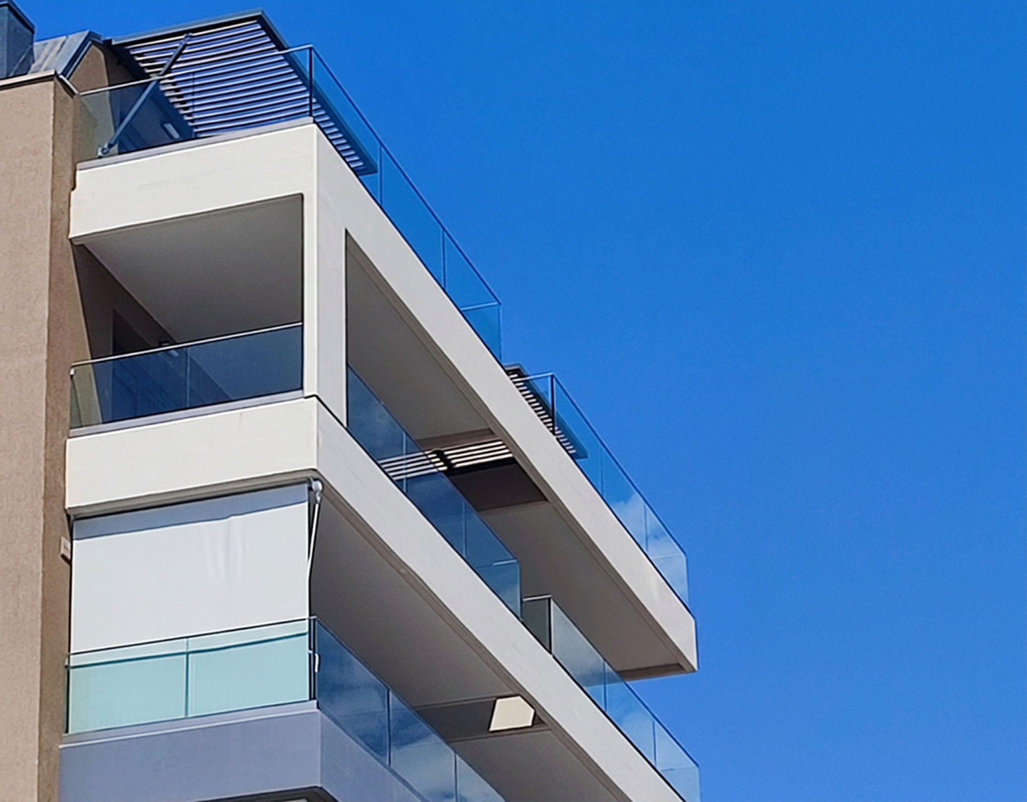 Modern Building Exterior with Large Balconies Modern newly built apartment building exterior with large balconies in Nea Ionia, Volos